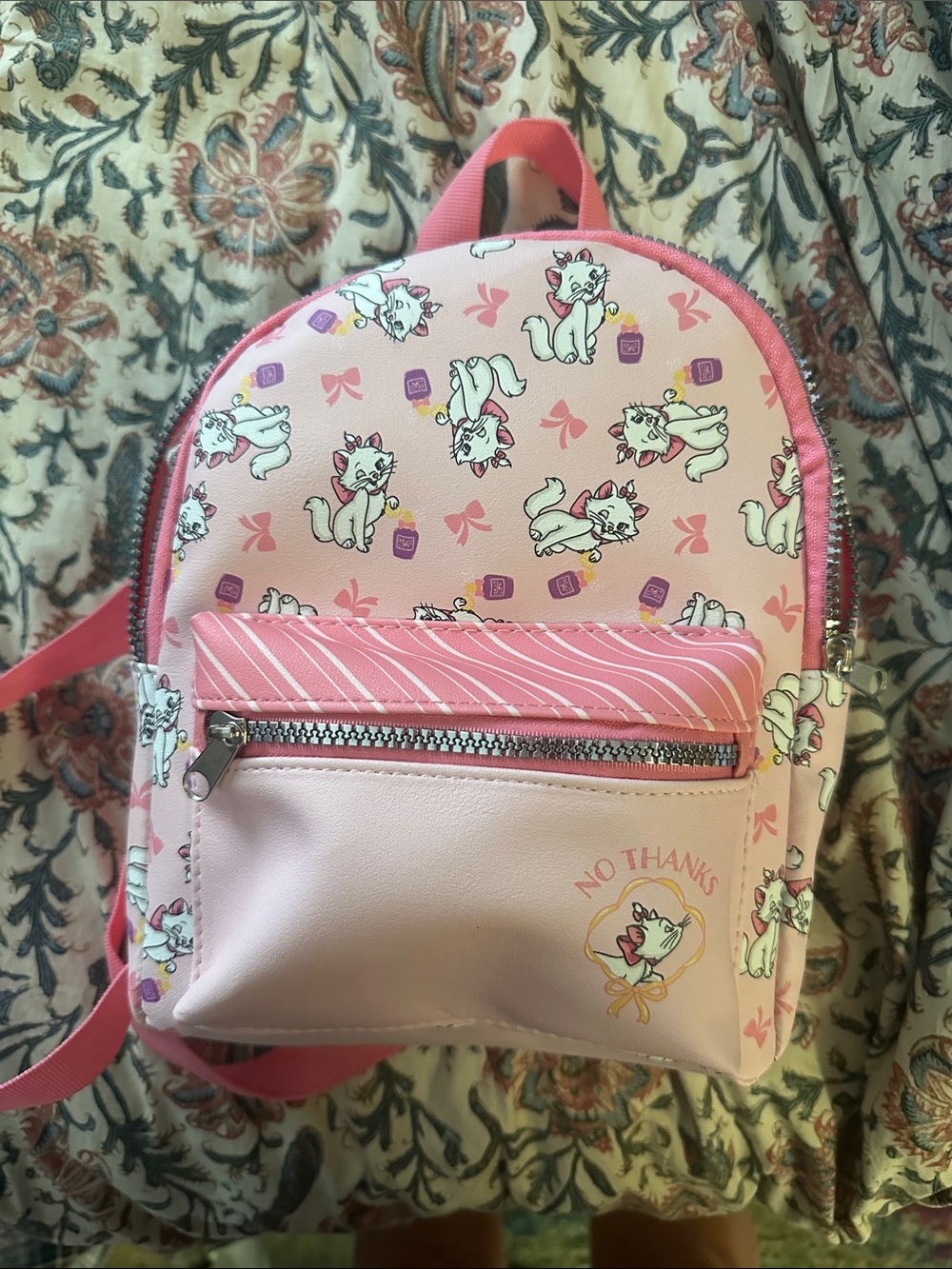 Disney Pink Mini Backpack with Cartoon Cat Print